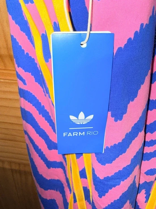 NWT Adidas x Farm Rio Pink & Blue Zebra-Stripe Mini Tank Dress-M - Picture 13 of 13